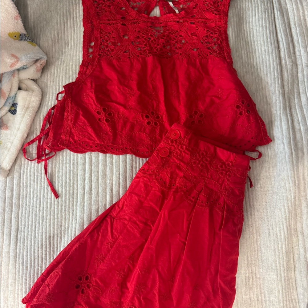 Free People Red Eyelet Two-Piece Set